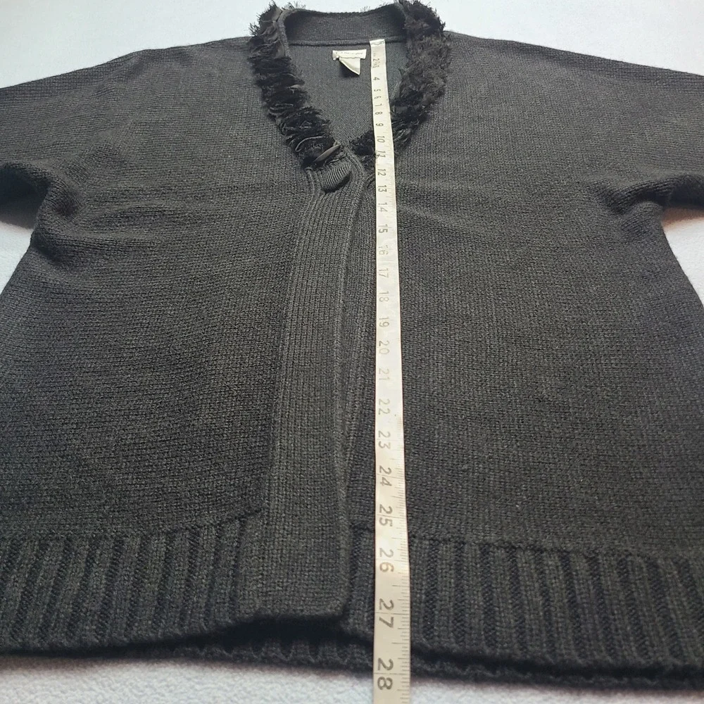 Chico's Cardigan Women Size 2 Black Excellent Rosette Trim Short Sleeve Knit